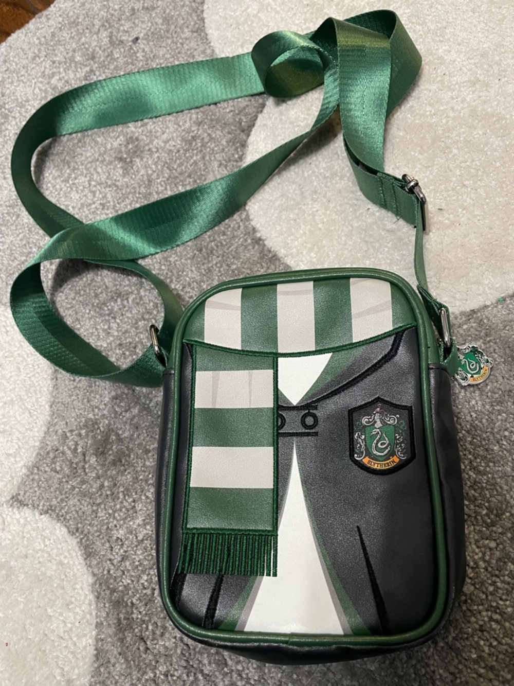 Buckle-Down Green Striped Messenger Crossbody Bag